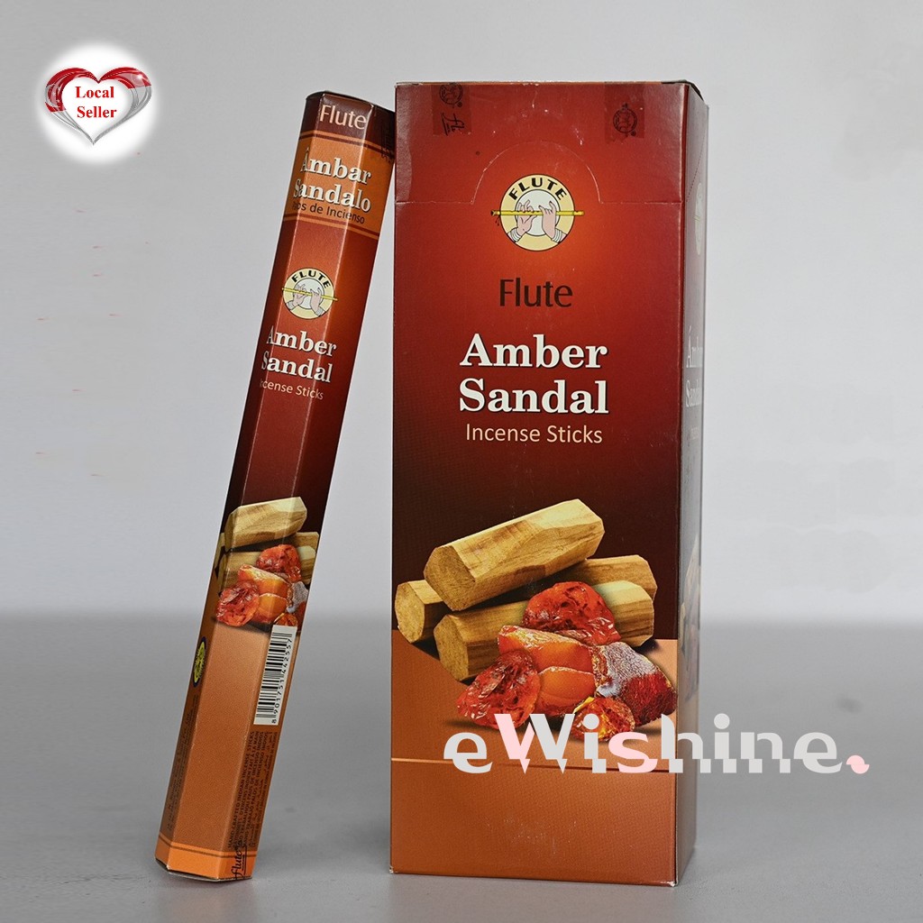 1 Box of Flute Amber Sandal Indian Incense Joss Sticks (6 packets = 120 ...