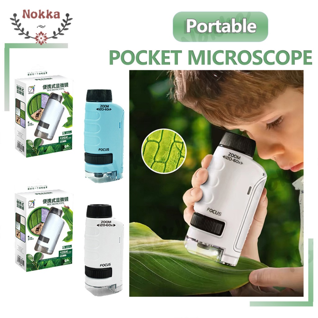 【SG】Mini Pocket Microscope 60x-120x LED Handheld Microscope Science ...