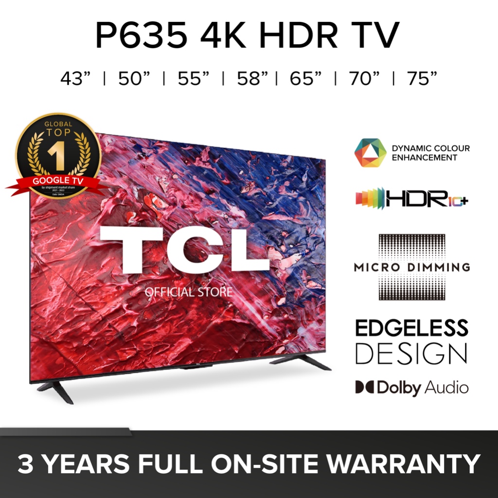 TV TCL 43″ 4K HDR GOOGLE TV (P635) –
