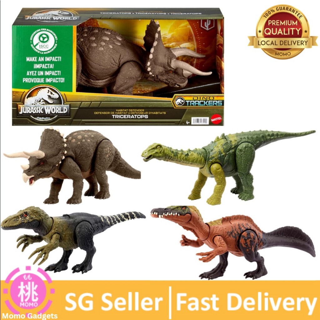 Mattel Jurassic World Dinosaur Toy Habitat Defender Triceratops Action