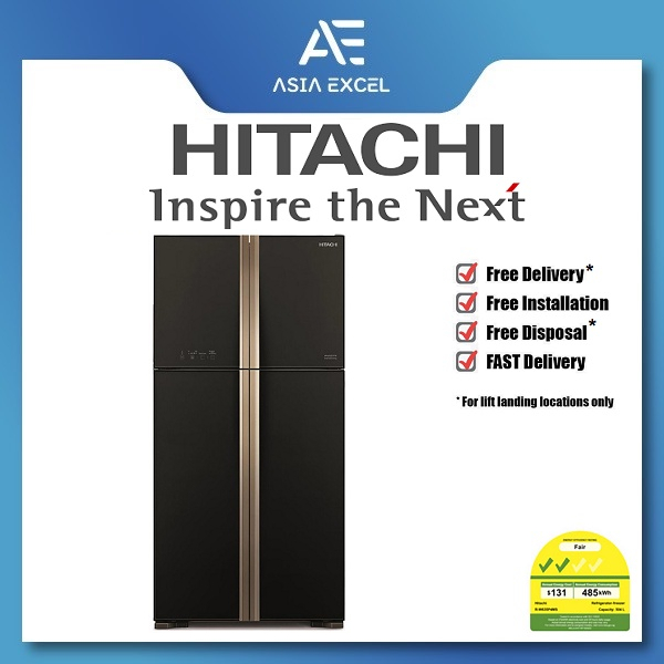 riii HITACHI R-W635P4MS 509L GLASS BLACK MULTI-DOOR REFRIGERATOR
