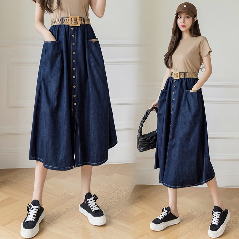 Muuv-It Open Half Denim Skirt Women 2024 New Y2k High Waist Long Skirt ...