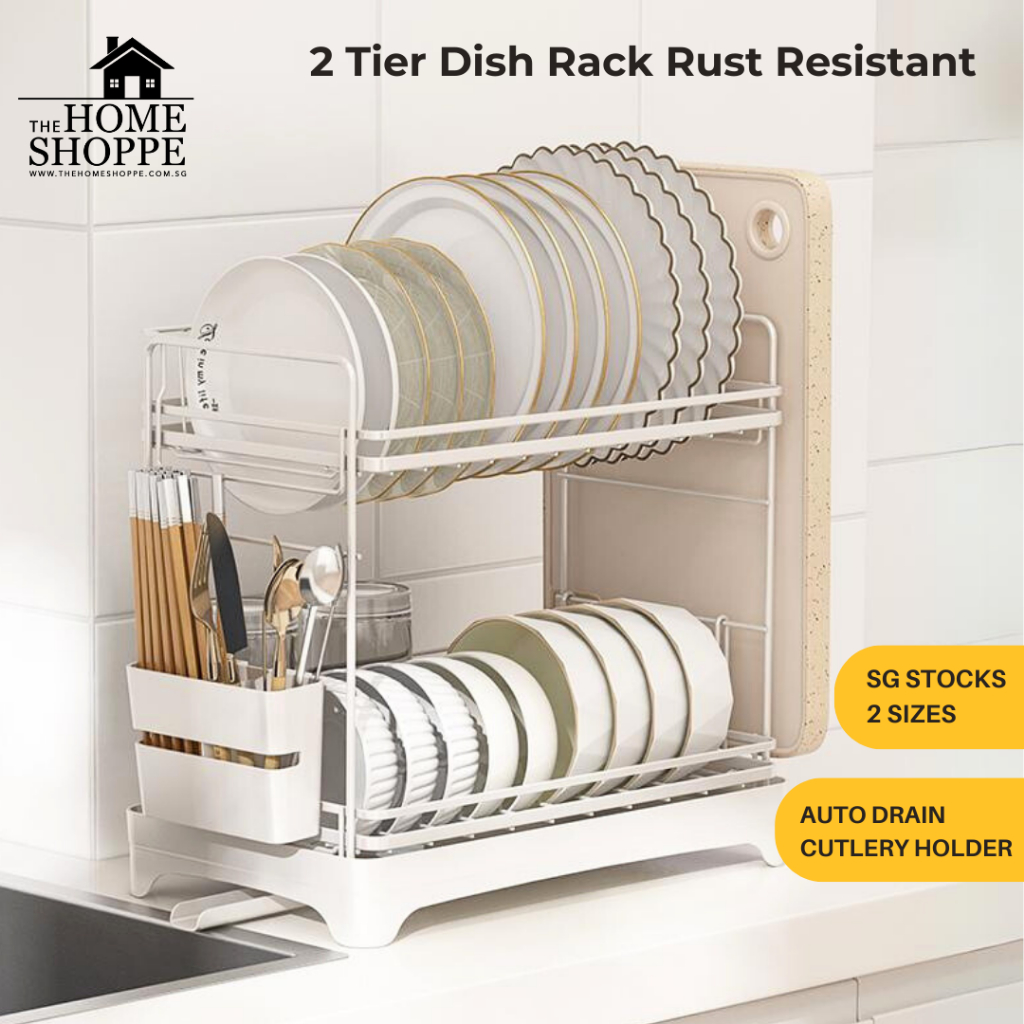 SG 2 TIER Dish Drying Rack Rust Resistant Multipurpose Storage Holder ...