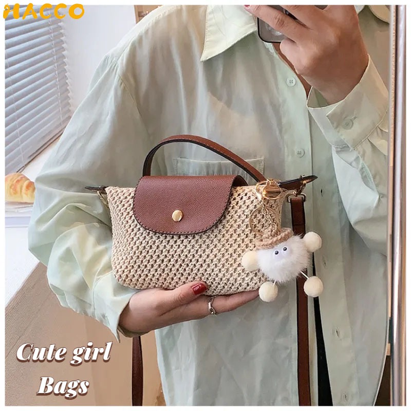 SG Mini Woven Handbag Japanese Cute Girls Shoulder Crossbody Bag Beach Vacation Small Bag Shopee Singapore