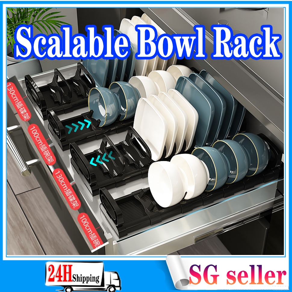 【SG stock】Bowl Rack Adjustable Plate Organiser Dish Rack Bowl Holder ...