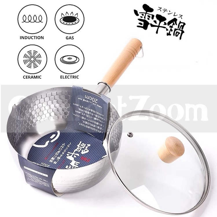304 Stainless Steel Yukihira Pan with Glass Lid / Traditional Japanese