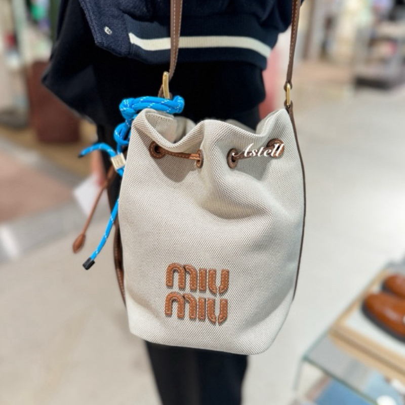 PRE ORDER MIU MIU CANVAS LEATHER BUCKET BAG