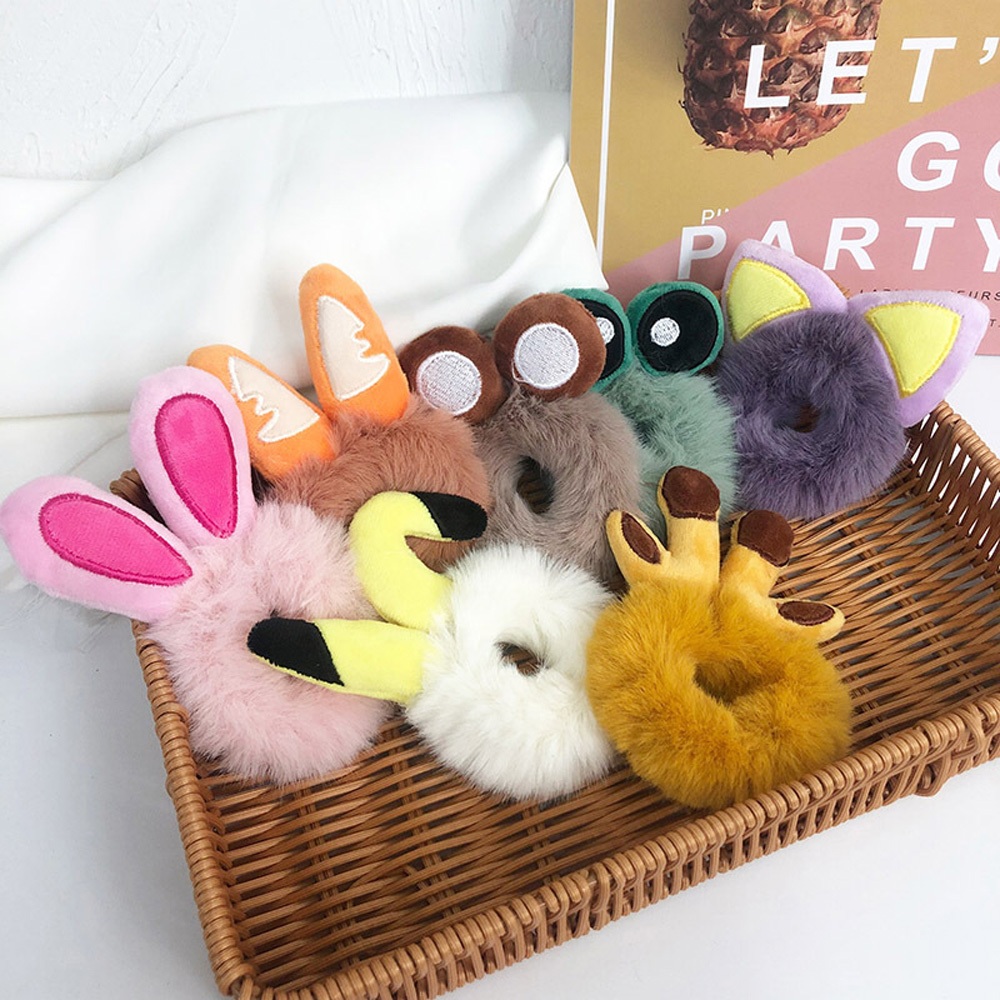 SG Stock Korean Cute Animal Rabbit Ear Winter Solid Color Rubber Hair ...