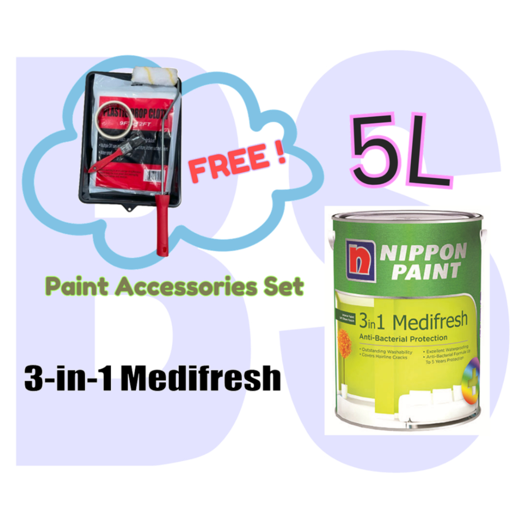 Nippon 3-in-1 Medifresh Interior Wall Paint 5L. Anti-Bacterial ...