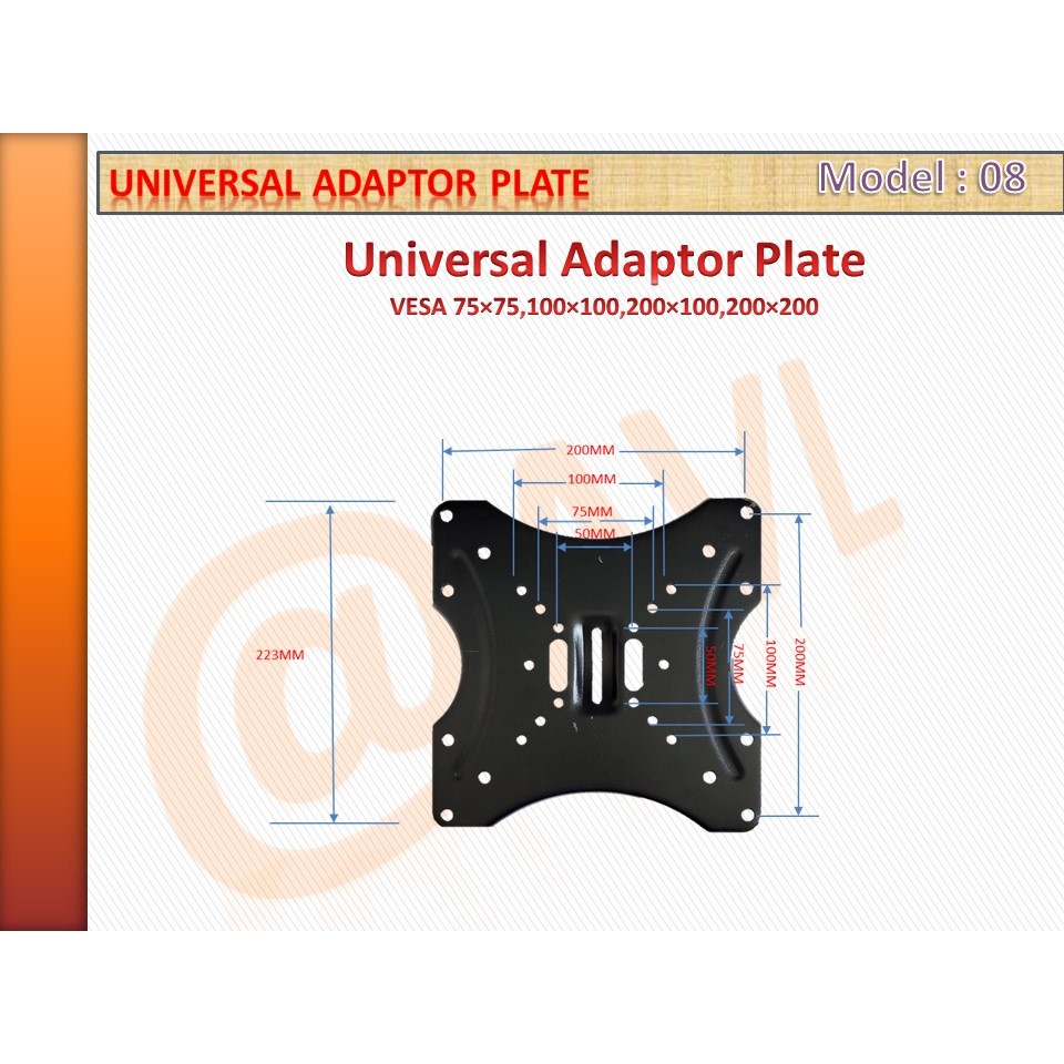 AVL Monitor Mount Universal Adaptor Plate for Vesa 200 x 200mm , 100 x ...