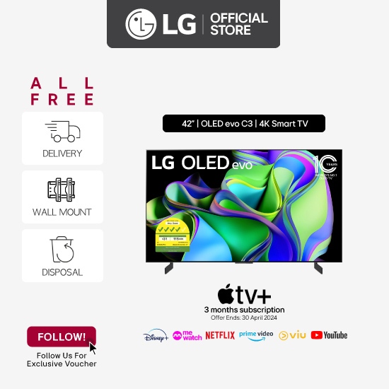 LG 42 Evo C3 4K Smart Gaming TV with Self Lit OLED Pixels OLED42C3PSA, OLED42C3PSA