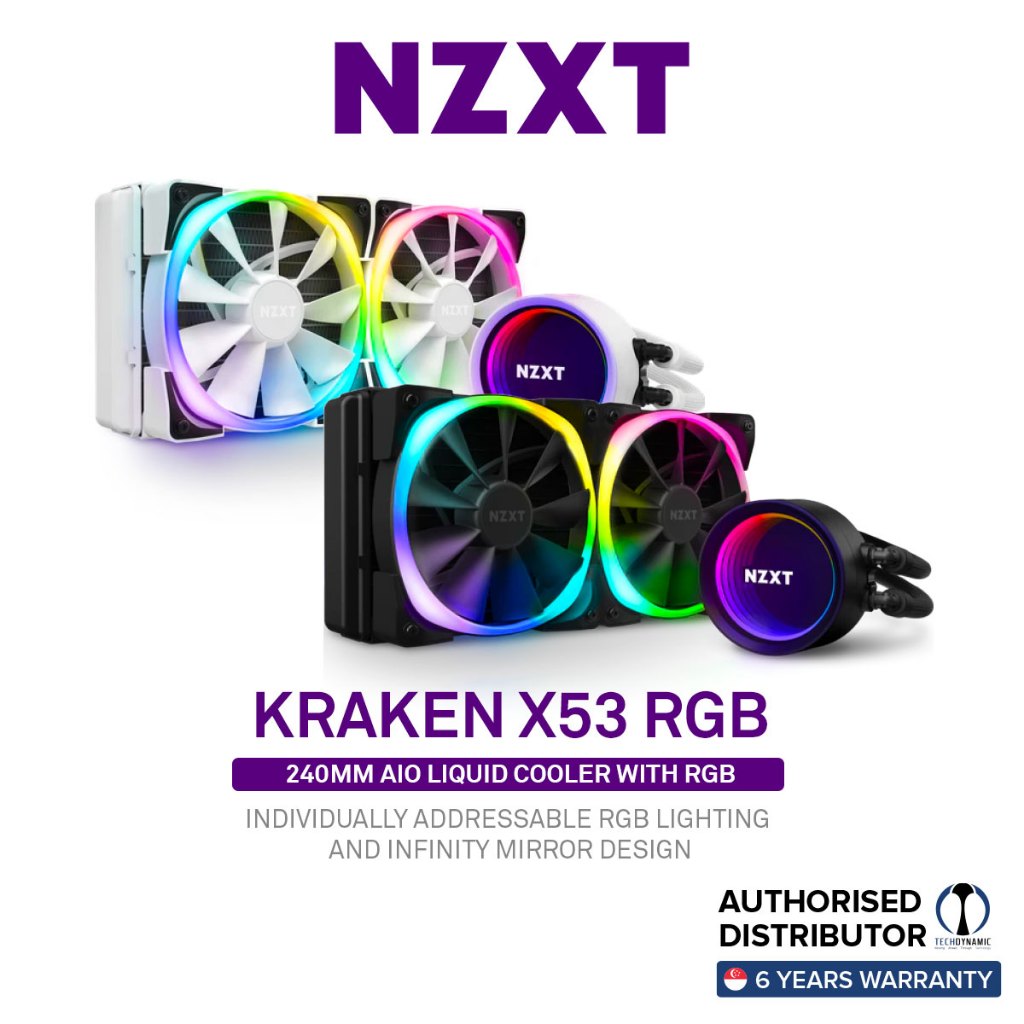 NZXT Kraken X53 RGB 240mm Liquid Cooler, LGA1700/AM5 Compatible, Black