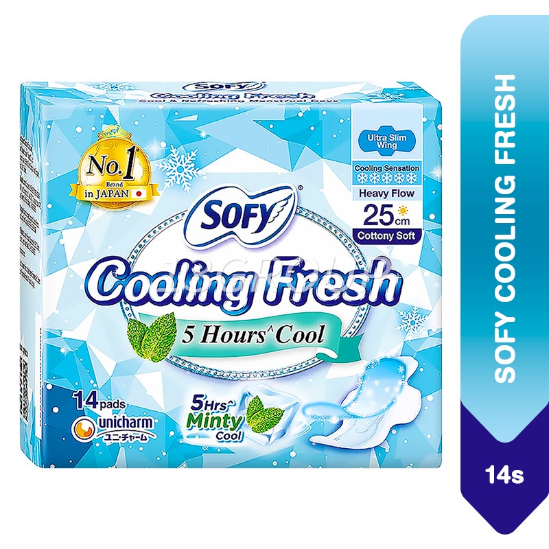 SOFY Cooling Fresh Sanitary Pad Ultra Slim Wing Heavy Flow, 25cm 14s