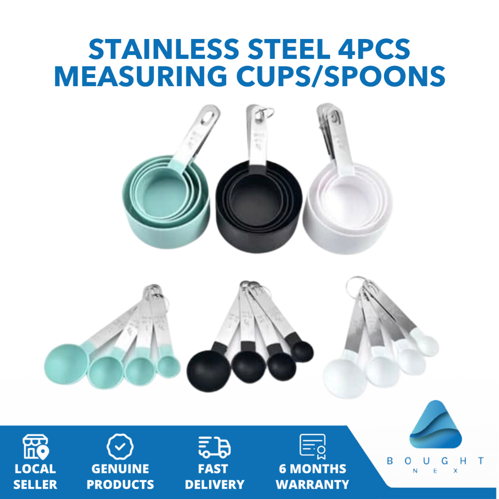 Stainless Steel Measuring Cups & Spoons Set - 4pcs, Precise Kitchen ...