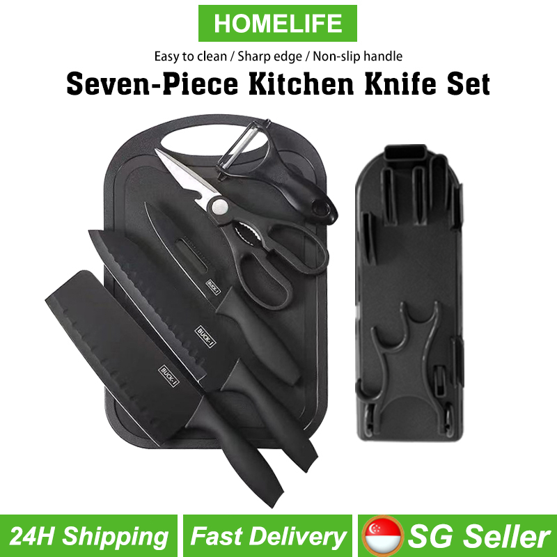 [SG Seller] 7in1 Knife Set Cleaver Chef Knife Bread Kitchen Knife Utilities Knife Peeling Knife