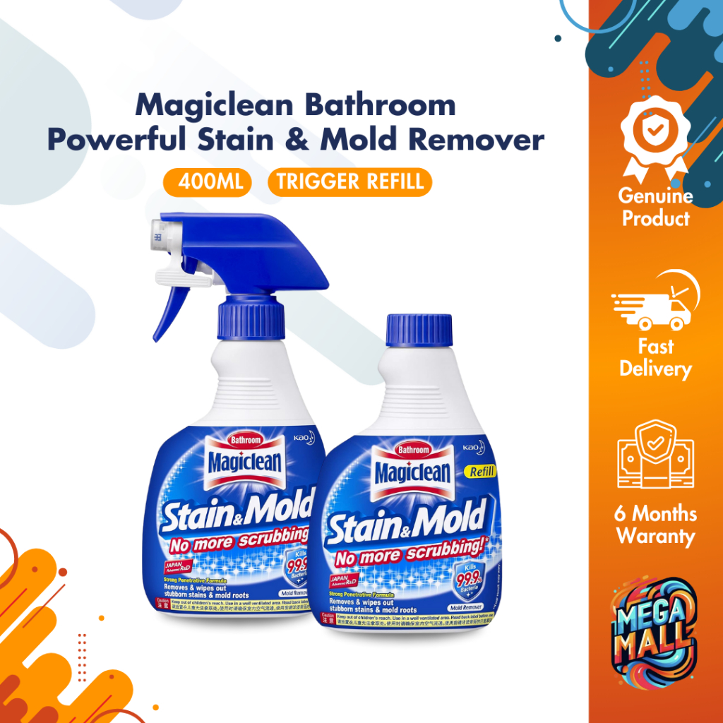 Magiclean Bathroom Cleaner Stain & Mold Remover, 400ml Refill, Effective Against Stubborn