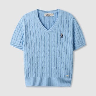 【WHO.A.U】Steve Cable Short Sleeve Sweater (U) WHO.A.U] Steve V-neck Short Sleeve Sweater | WHKAE2402F
