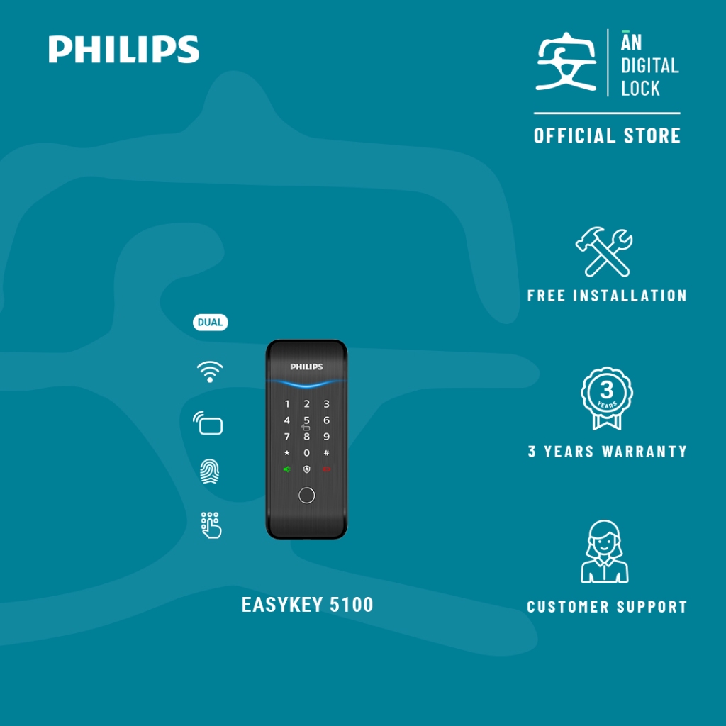 Philips EK5100 Add-on Digital Rim Lock | AN Digital Lock | Shopee Singapore