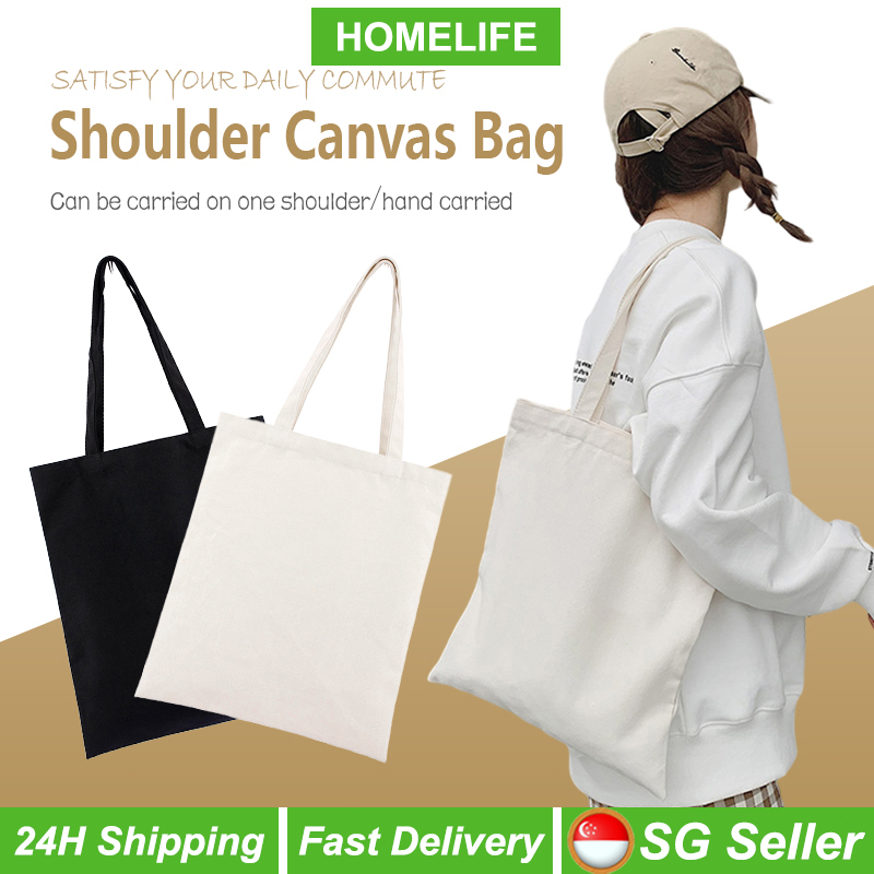 [SG Stock] 35*42cm Plain Canvas Bag Plain Tote Bags Eco Cotton Student