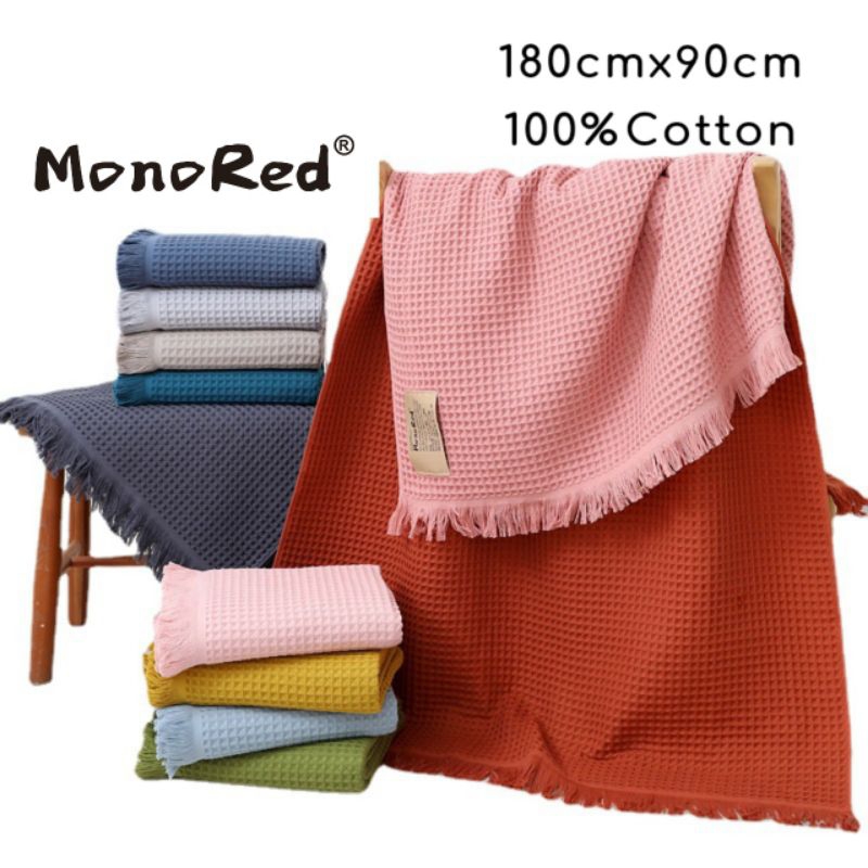 MonoRed 100 Cotton Waffle Throw Blanket with Tassel 180x90cm 410g for Sofa Couch Bed Cotton Scarf Shawl Beach Towel Shopee Singapore