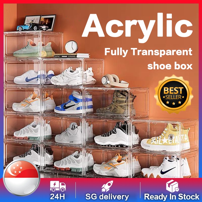⚡SG Next Day Delivery⚡Acrylic Display Shoe Box Side Open Clear Shoe Box ...