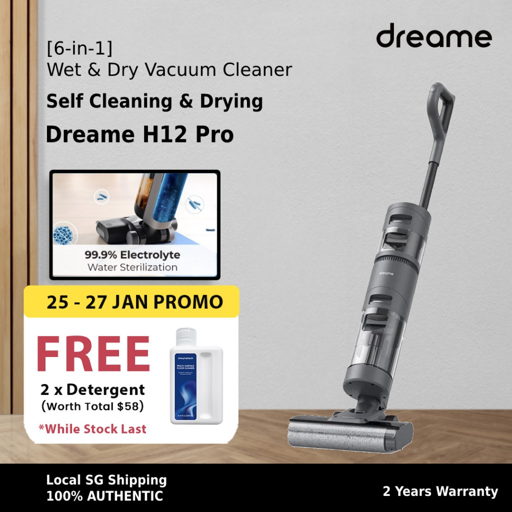 Dreame H12 Pro / H12 Core Wet and Dry Cordless Vacuum Cleaner | 99.9%  Sterilization | Hot-Air Drying | 2 Years Warranty