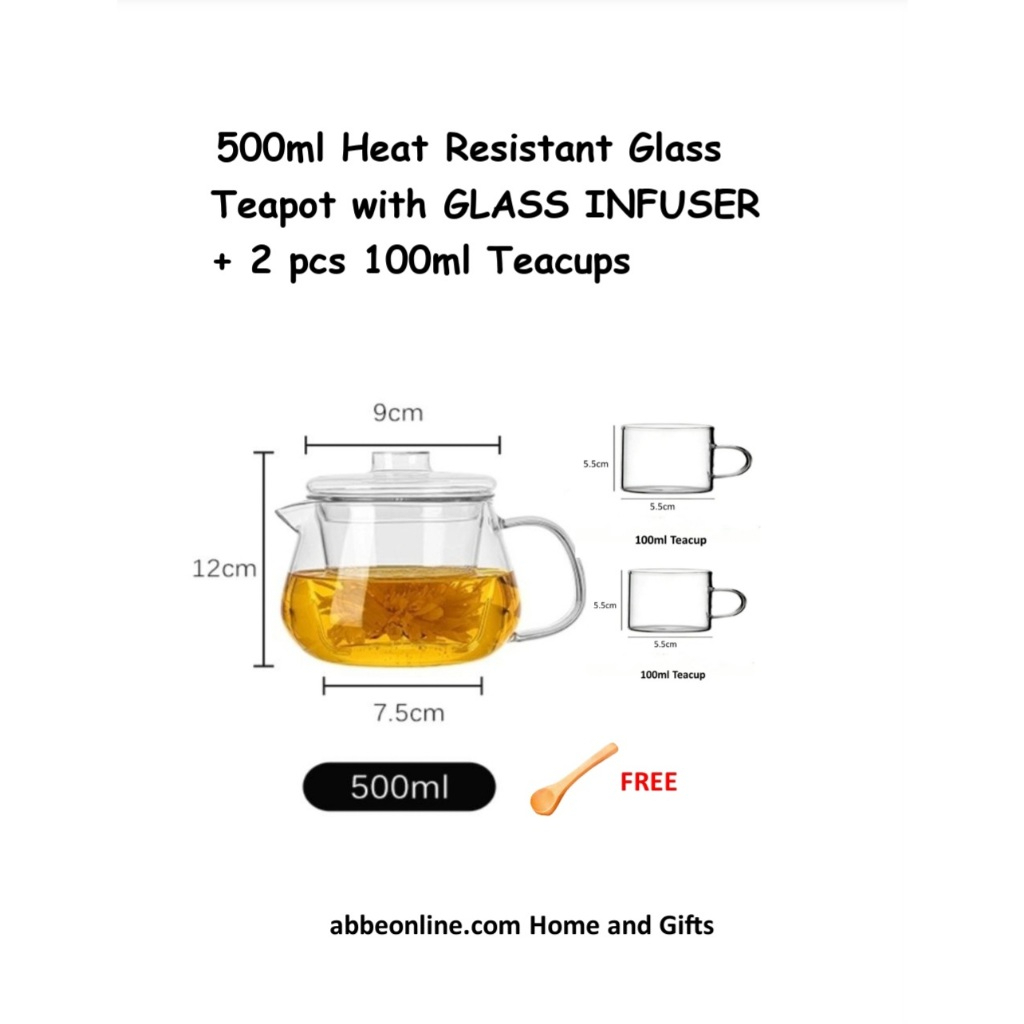 Heat Resistant Transparent Clear Borosilicate Glass Teapot 400ml