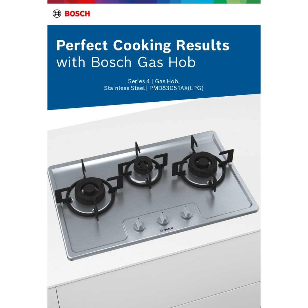 Bosch PMD83D51AX Built in Stainless Steel Gas Hob 3 Gas Burners LPG gas only Shopee Singapore