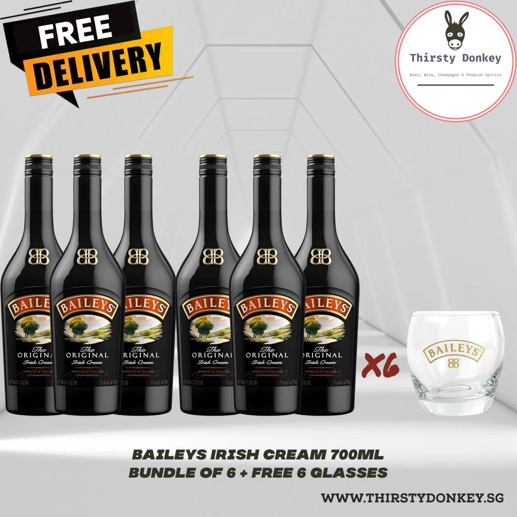 Baileys Irish Cream 700ml (Bundle of 6) + Free 6 Baileys Glasses (Exp ...