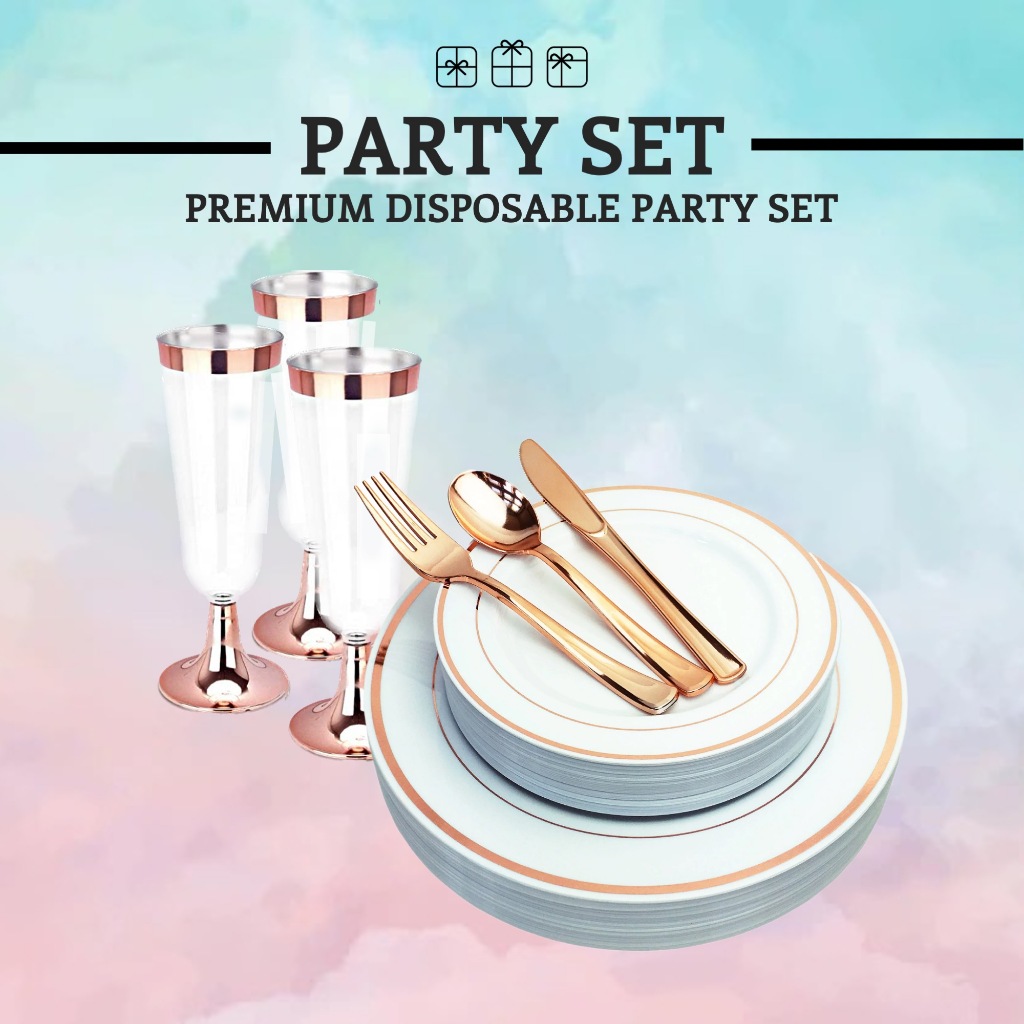 Rose Gold Disposable Party Plates Set Dinner Plates Dessert