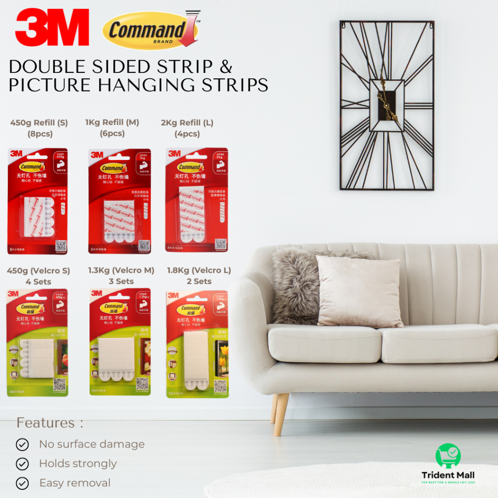 READY STOCK 3M Command Large Picture Hanging Strips picture frame wall hanger 3M Glue strip Refill Strip Shopee Singapore