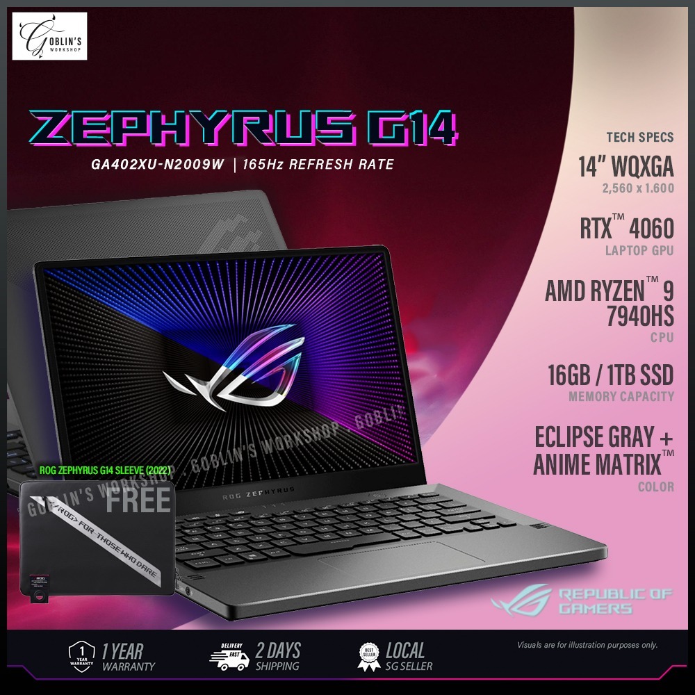 Asus Rog Zephyrus M16 Gu604vi N4062w I9 13900h Rtx 4070 G14 Ga402xu N2009w Ryzen 9 7940hs Rtx 7815