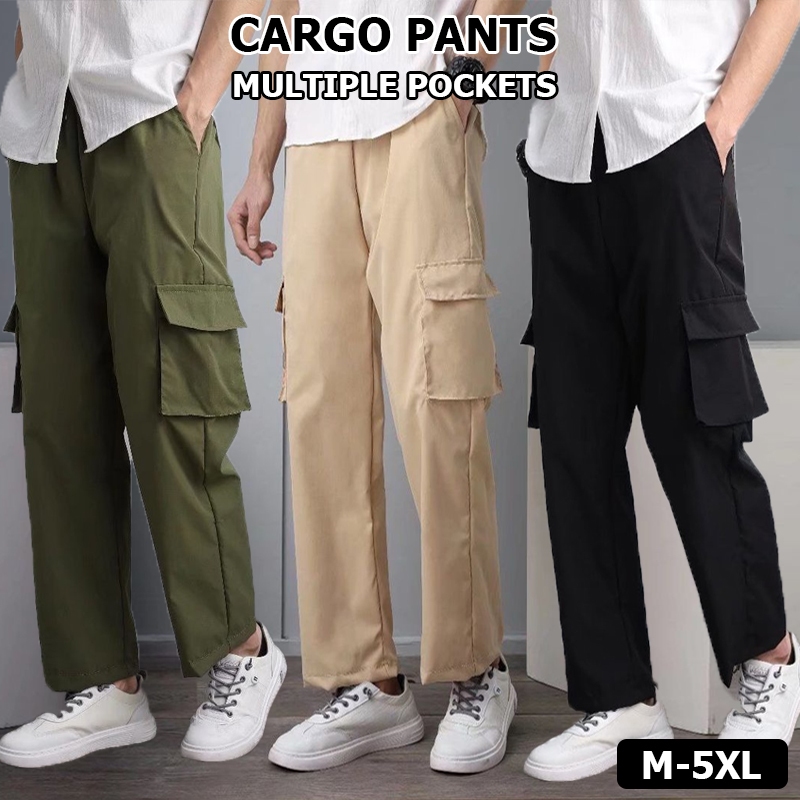 Retro Casual Men's Workwear Pants for Sports Loose Straight Leg Pants ...