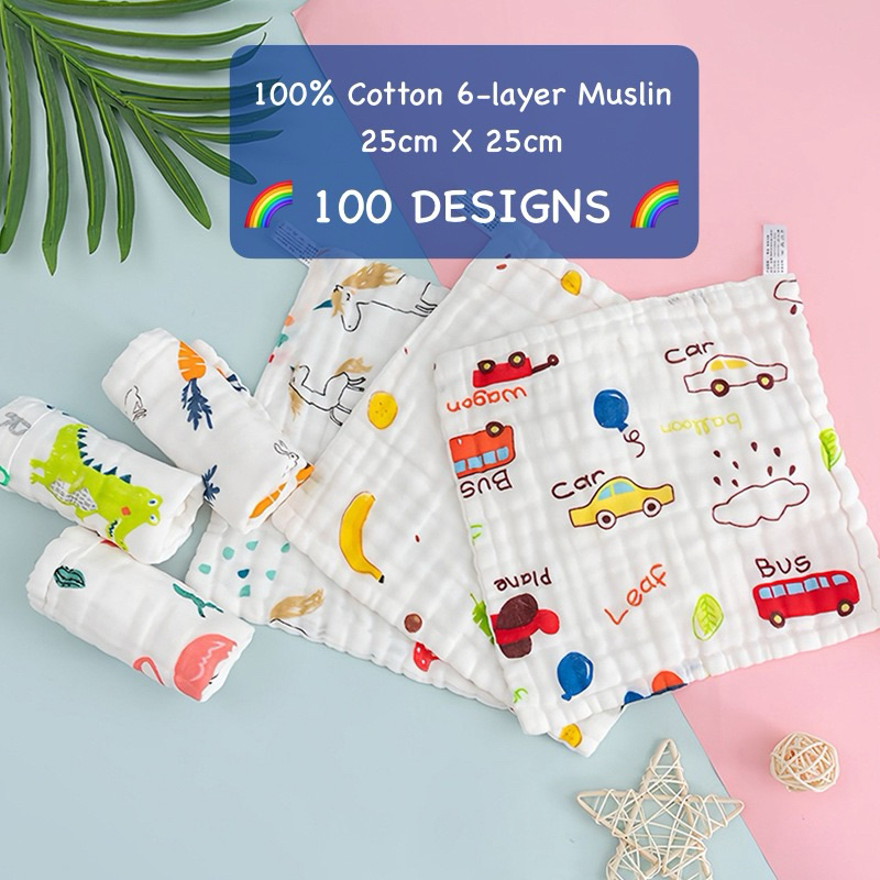 [SG STOCK] *MORE DESIGNS* 100 Cotton Muslin Baby Newborn Kids Towel
