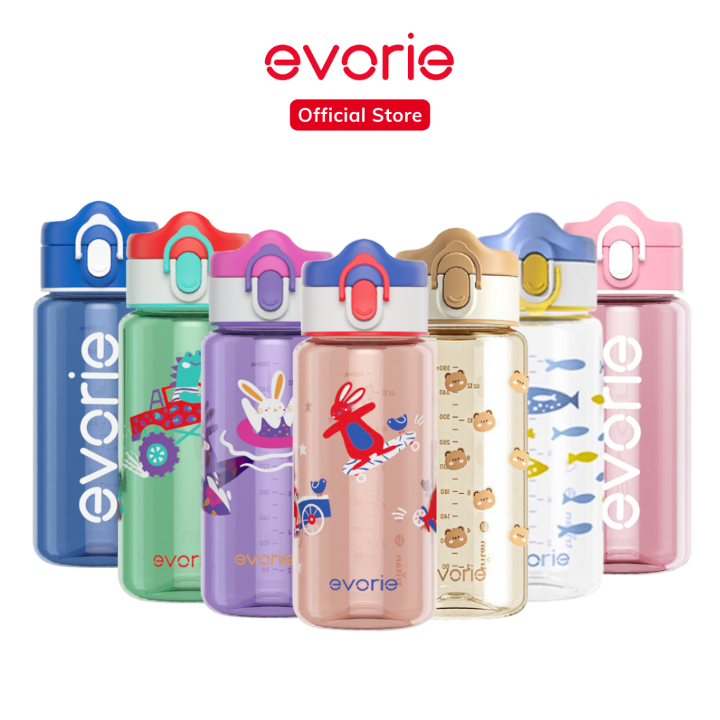 Evorie Tritan Kids Spout Water Bottle Mug 380mL Flip Cap with Lock for