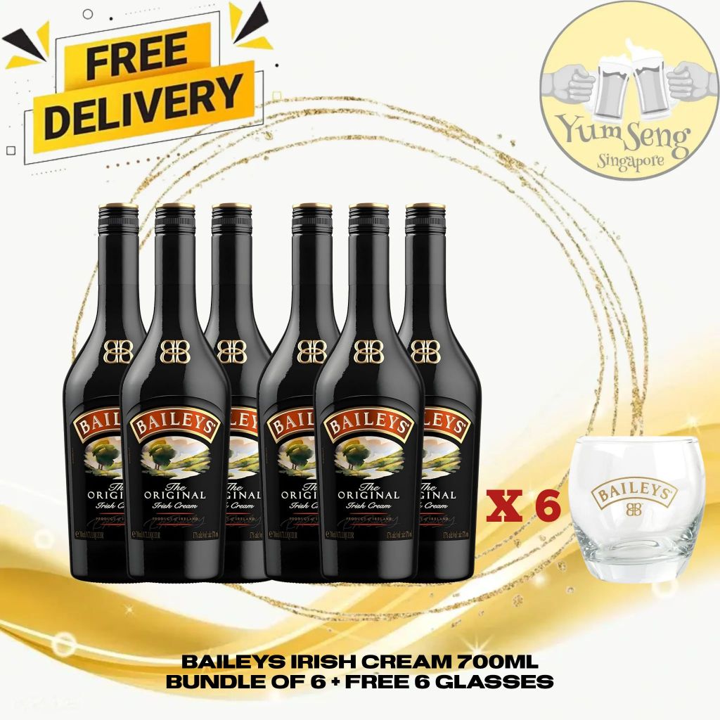 Baileys Irish Cream 700ml (Bundle of 6) + Free 6 Baileys Glasses (Exp ...