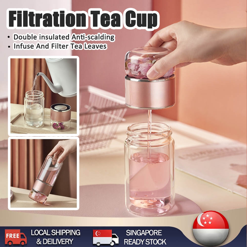 【READY STOCK】430ML Double Glass Wall Tea Infuser Filter Separation Tea ...