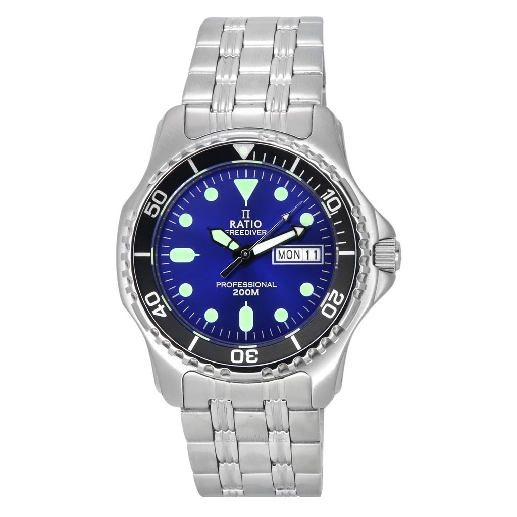 Creationwatches Ratio FreeDiver Professional Sapphire Sunray Blue Dial Quartz 36JL140 BLU 200M Men s Watch