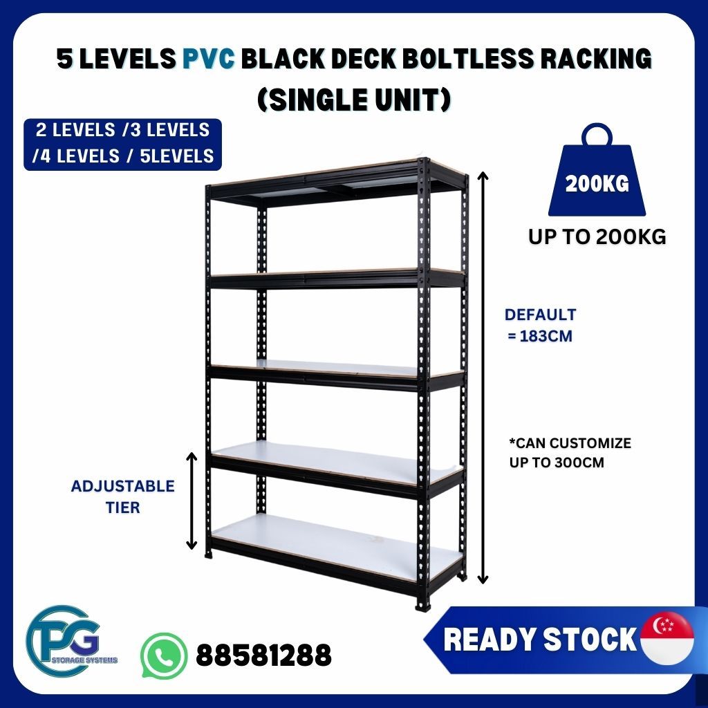 PG Single Rack - 5 Levels PVC Wood Deck Black Boltless Racking | Shopee ...