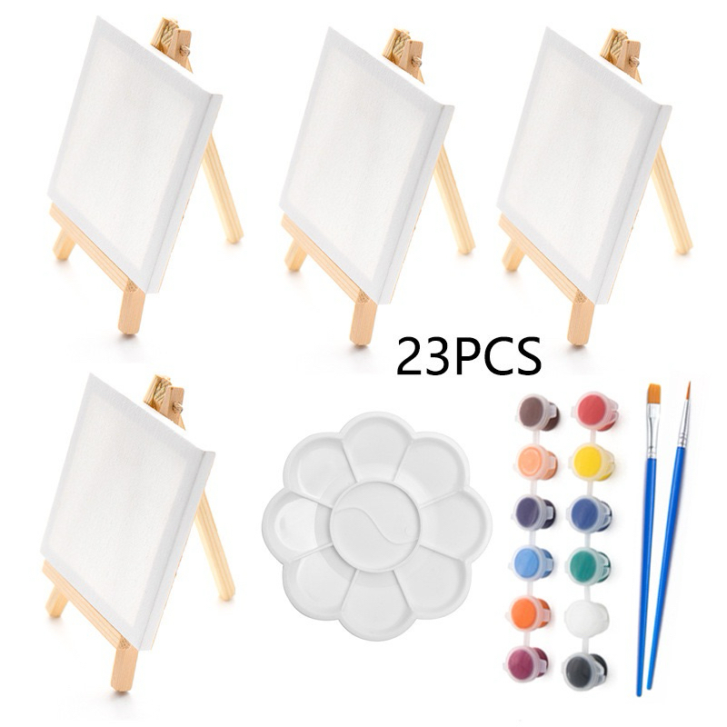Mini Canvases Acrylic Paint Set Small Easel Stands Painting Canvas Kit ...