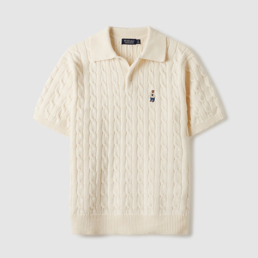 WHO.A.U] Steve Collar Cable Short Sleeve Sweater
