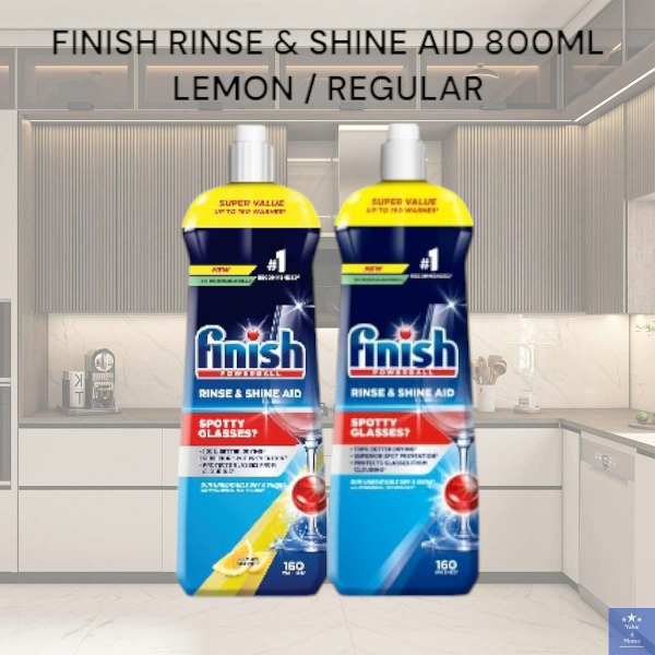 Finish Rinse & Shine Aid Liquid Dishwasher 800ml Regular / Lemon ...