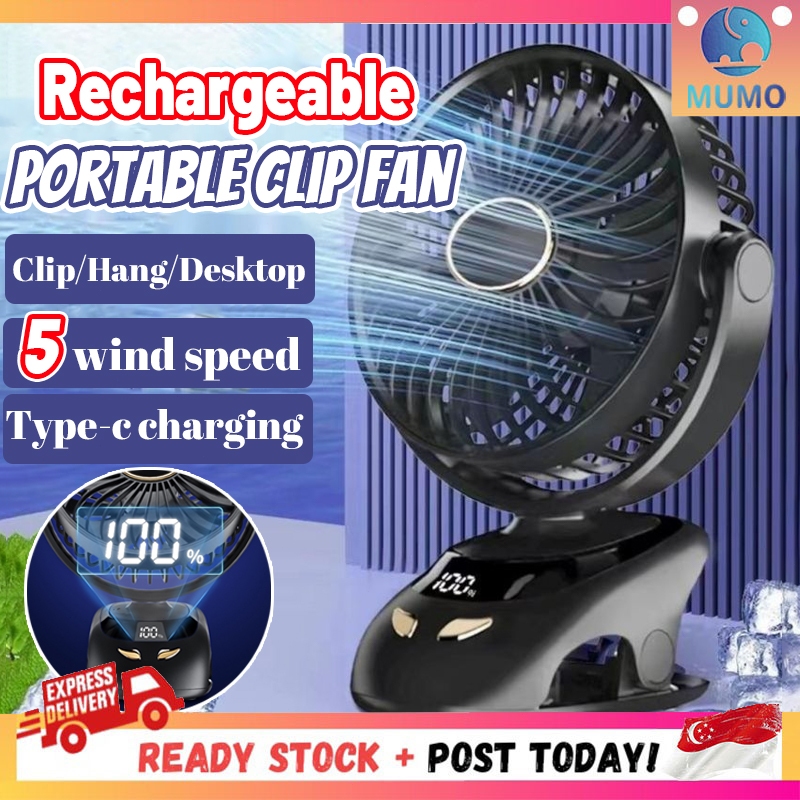 SG 🔥[READY STOCK] Rechargeable Mini Portable Clip Fan With LED Digital ...