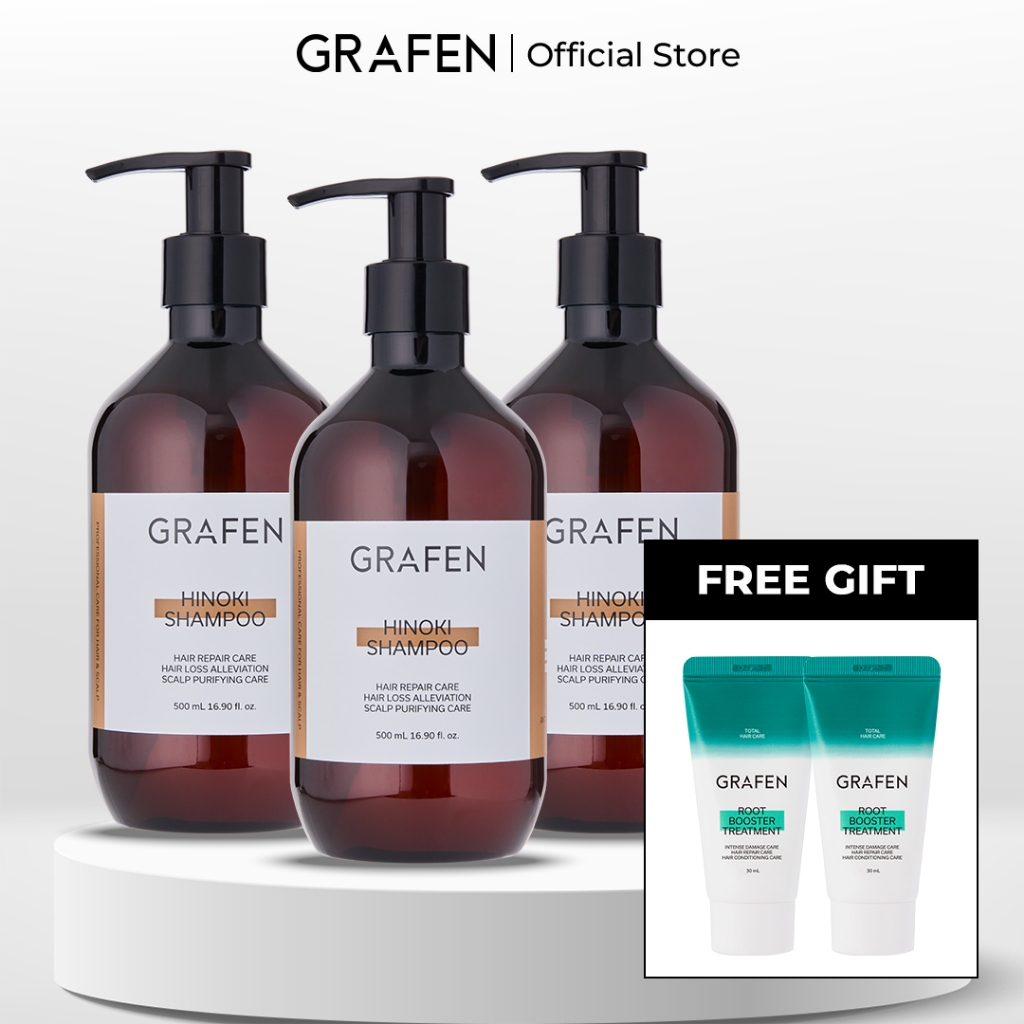 [GRAFEN] Hinoki Shampoo 500ml x3 + [Free Gift] Miniature root booster ...