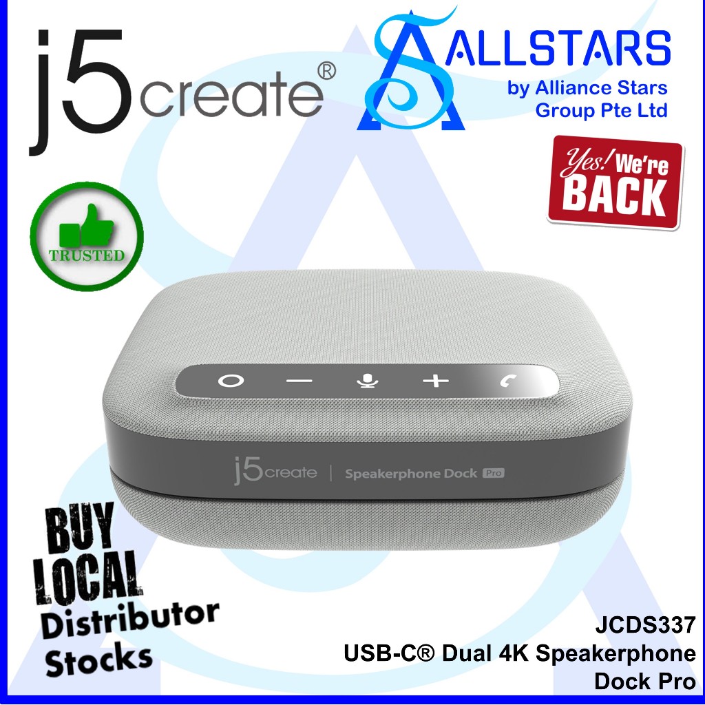 J5create USB-C Dock Pro With Speakerphone - Dual 4K HDMI, Gigabit Ethernet, 85W Charging For Laptop, Zoom, Teams