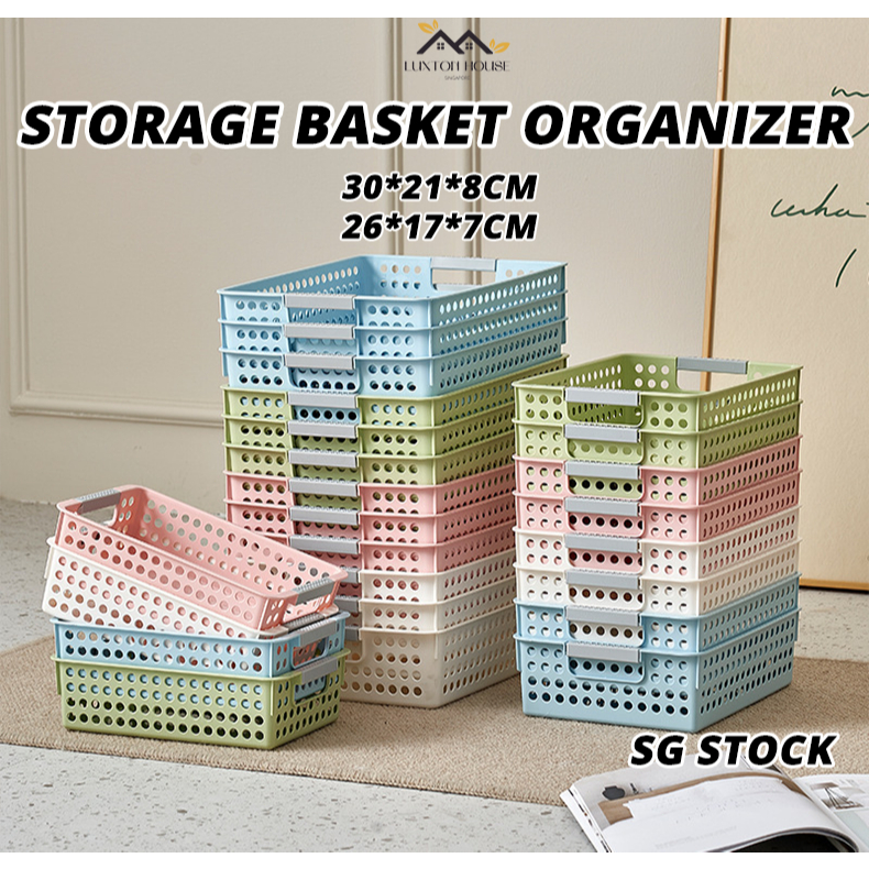 {SG} Storage Organizer Basket With Handle Stackable Storage Box Plastic ...