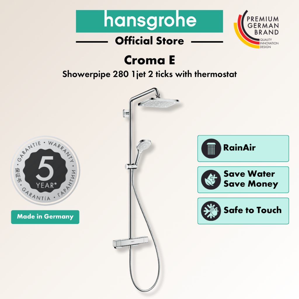 hansgrohe Croma E - shower system with thermostat, square overhead ...