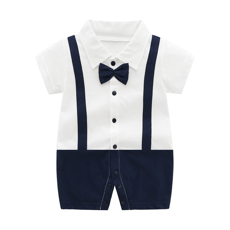 Baby Boy Romper Newborn Short-Sleeved Gentleman Bow Tie Baby
