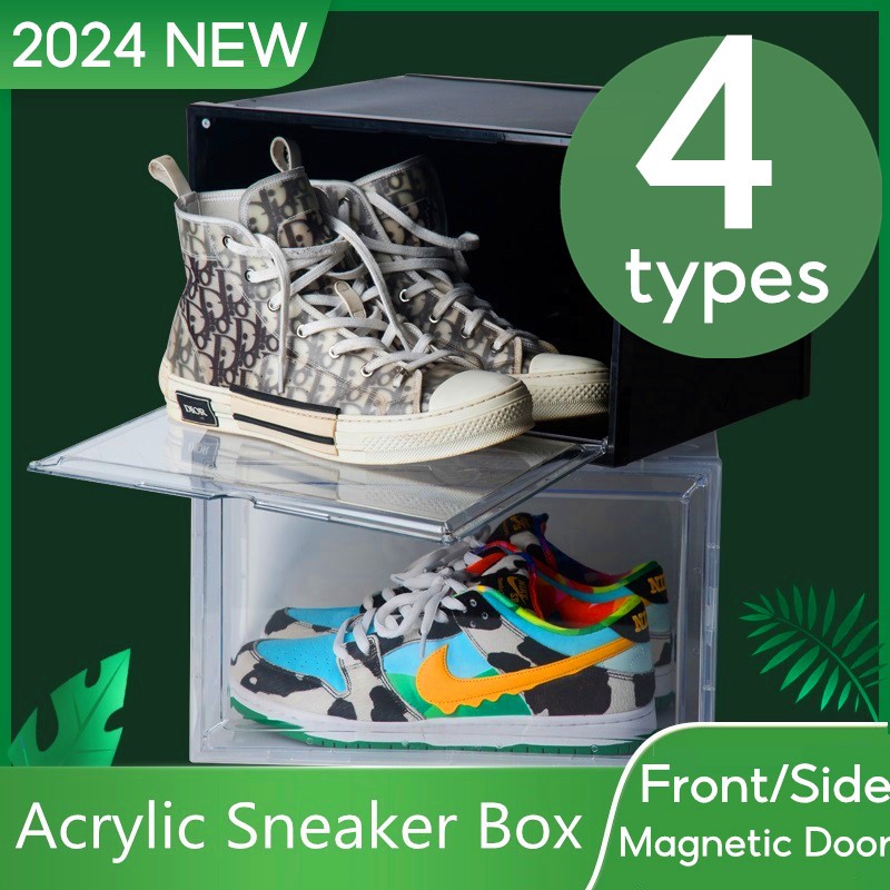 Front / Side Magnetic Opening Acrylic Cover Sneaker Stackable Shoe Box ...