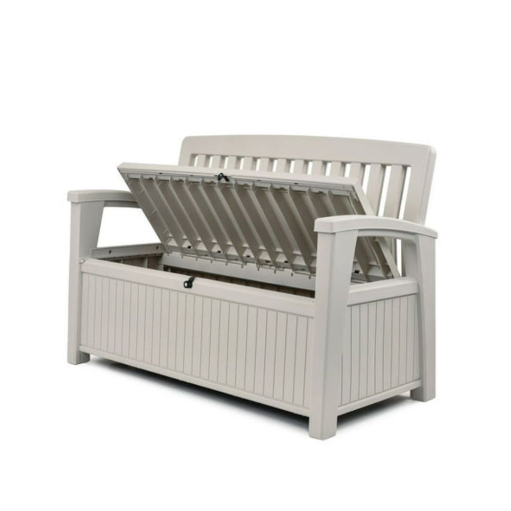 Keter Outdoor Waterproof Patio Storage Bench White Outdoor Garden Storage Bench Deck Box Large Capacity Poolside SG Shopee Singapore
